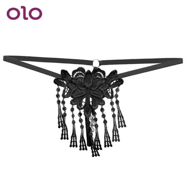 OLO Women Sexy Lingerie Tassel Pearl G-string Briefs Vagina Stimulator Crotchless Open Crotch Panties Exotic Apparel Sex Product