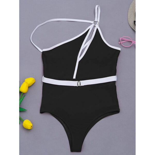 Patchwork Color Beachwear Women Swimsuit One Shoulder Swimwear 2021 Bathing Suit Hollow Out One Piece Suits Sexy Biquini - Image 3