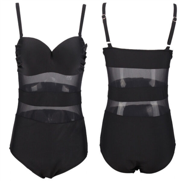 Plus Large Size Mesh One Piece Swimsuit Black Swimwear Women Push Up Solid Color Bathing Suit Beach Wear - Image 4