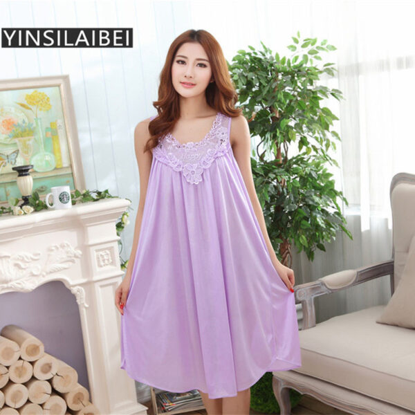 Plus Size Sexy Women Ice Silk Sleepwear Female Nightgown Women Nightwear for Ladies Night Shirts Home Clothing #0 - Image 2