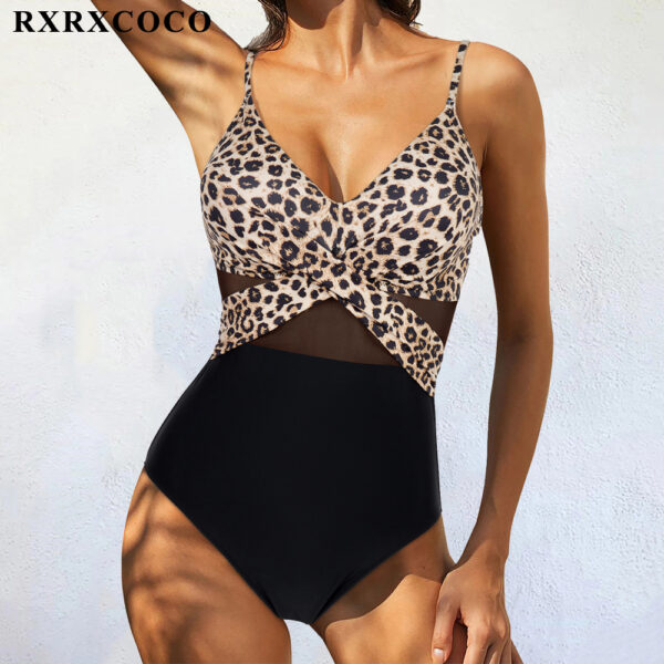 RXRXCOCO Women One Piece Swimsuit See-through Solid Black Women's Swimwear Sexy Ruched Backless Push Up Bathing Suit Beachwear - Image 5