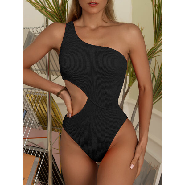 Riseado One Shoulder Women's Swimsuit One Piece Cut Out Sexy Swimwear Women 2022 Textured Monokini Solid Bathing Suit Beach Wear - Image 3