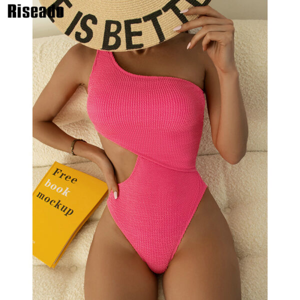 Riseado One Shoulder Women's Swimsuit One Piece Cut Out Sexy Swimwear Women 2022 Textured Monokini Solid Bathing Suit Beach Wear