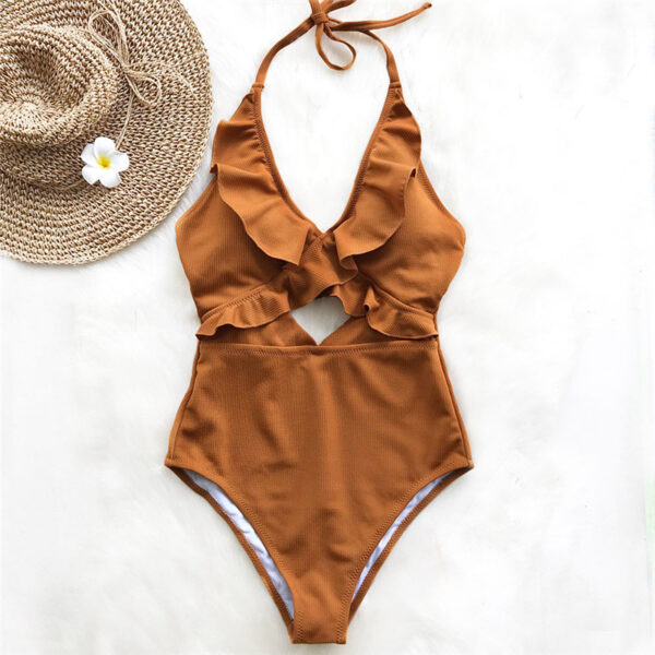 Ruffle Bandage One Piece Swimsuit Women Backless Swimwear Push Up Padded Bra Bathing Suit Beachwear Monokini Maillot De Bain