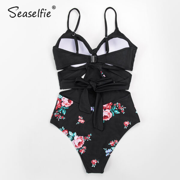 SEASELFIE Black Floral Cutout One Piece Swimsuit Women Sexy Moulded Cups Push Up Monokini Swimwear 2022 Bathing Suit Beachwear - Image 5