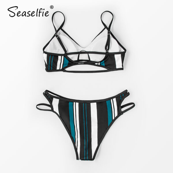 SEASELFIE Sexy Blue White and Black Striped Bikini Sets Swimsuit Two Pieces Swimwear Women 2022 Summer Beach Bathing Suit - Image 4