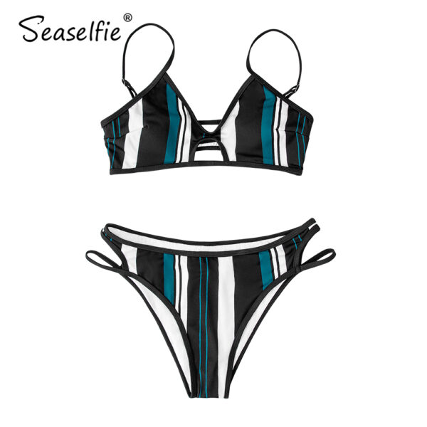 SEASELFIE Sexy Blue White and Black Striped Bikini Sets Swimsuit Two Pieces Swimwear Women 2022 Summer Beach Bathing Suit - Image 5