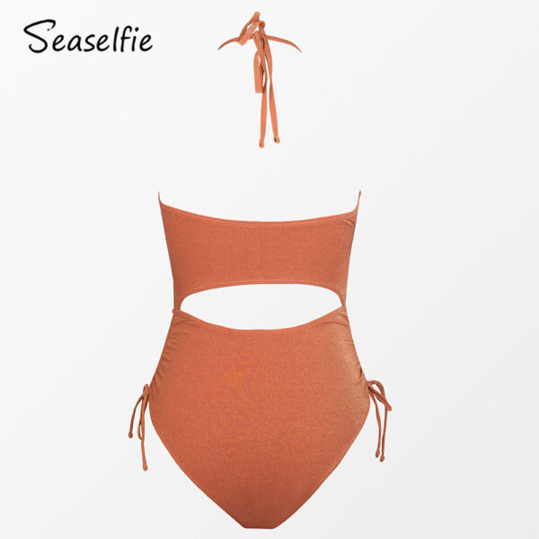 SEASELFIE Shining Orange Cut Out One-piece Swimsuit For Women Sexy Halter Monokini Swimwear 2022 Beach Bathing Suit Beachwear - Image 5