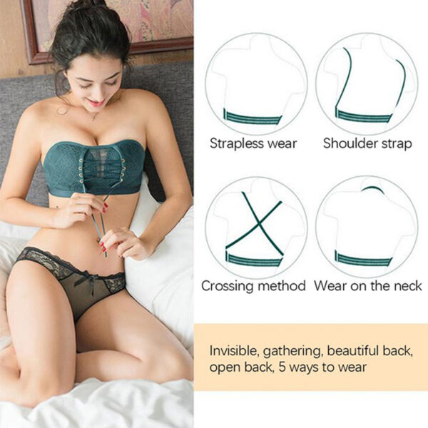 Seamless Sexy Bras For Women Fashion Push Up Bra Wire Free Lingerie Strapless Drawstring Bra Solid Lace Adjustable Bralette Drop - Image 4