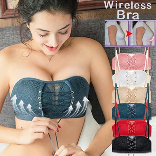 Seamless Sexy Bras For Women Fashion Push Up Bra Wire Free Lingerie Strapless Drawstring Bra Solid Lace Adjustable Bralette Drop