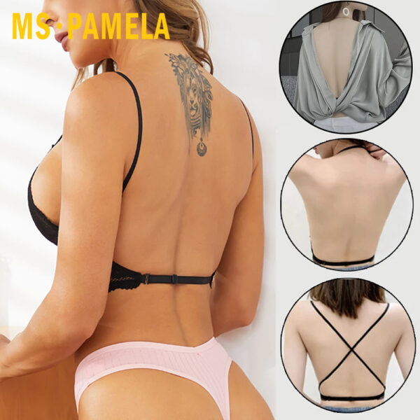 Sexy Backless Bra Lace Deep U Low Back Bralette Thin Cup Brassiere Halter Soft Seamless Elastic Underwear Tank Tops Encaje Mujer