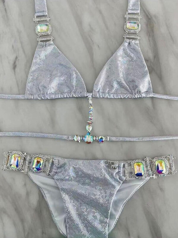 Sexy Bling Shiny Halter Jewelled Diamond Bikini Women Swimsuit Female Swimwear Two pieces Bikini set Brazilian Bathing Suit Swim - Image 3