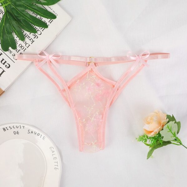 Sexy Floral Embroidered G String Low Waist Double Thin Strap Thong For Women Underwear Hollow Briefs Thongs Underpants Panties - Image 2