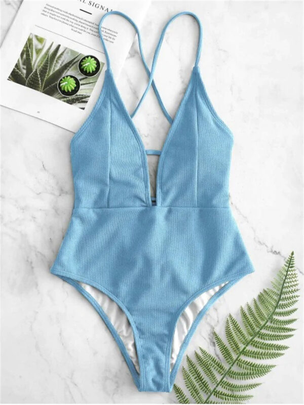 Sexy Halter Solid Green Women Swimwear High Cut Out One Piece Swimsuit Backless Thong Swim Suit Beach Bathing Suit Monokini 2022 - Image 5