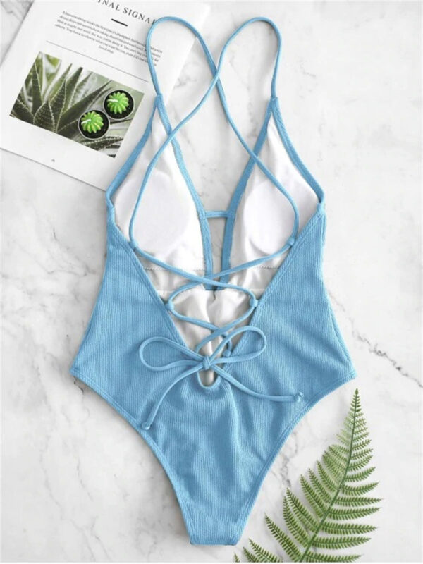 Sexy Halter Solid Green Women Swimwear High Cut Out One Piece Swimsuit Backless Thong Swim Suit Beach Bathing Suit Monokini 2022 - Image 6