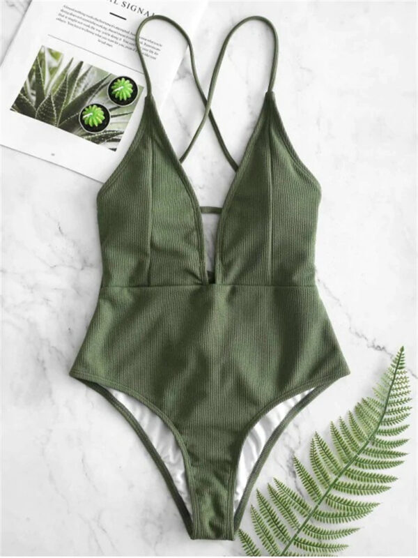 Sexy Halter Solid Green Women Swimwear High Cut Out One Piece Swimsuit Backless Thong Swim Suit Beach Bathing Suit Monokini 2022