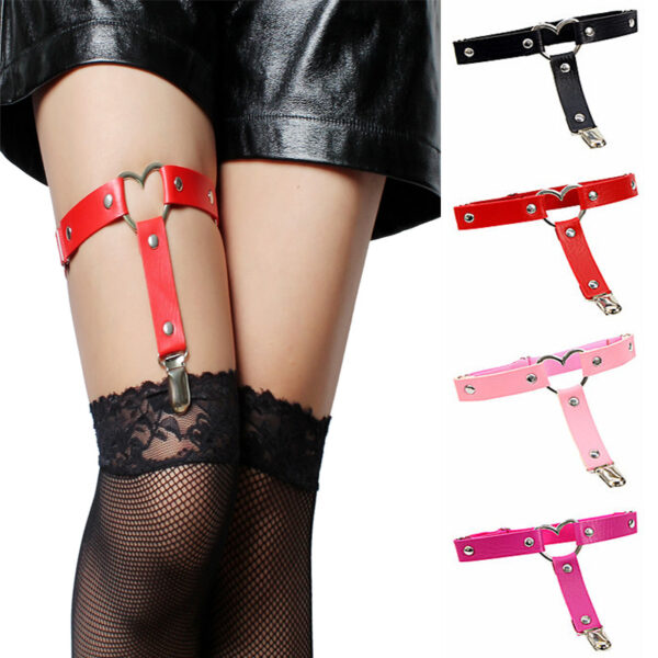 Sexy Heart PU Leather Elastic Garter Punk Goth Thigh Ring Nightclub Party Leg Suspender Stockings Garters Strap Cloth Accessory