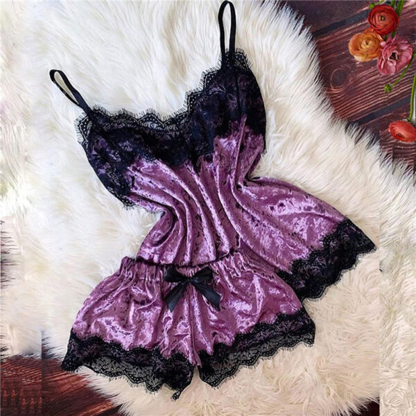 Sexy Lingerie Women Sleep Wear Camisole Bow Shorts V-Neck Tops Velvet Pajamas Sleepwear пижама женская Hot - Image 3