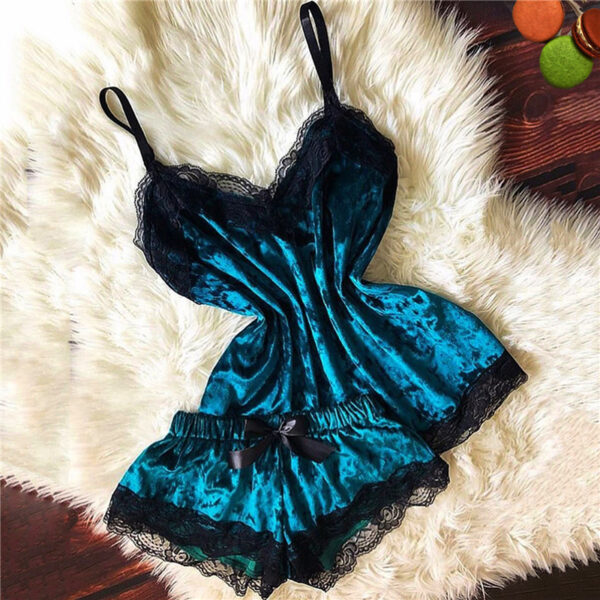 Sexy Lingerie Women Sleep Wear Camisole Bow Shorts V-Neck Tops Velvet Pajamas Sleepwear пижама женская Hot - Image 4