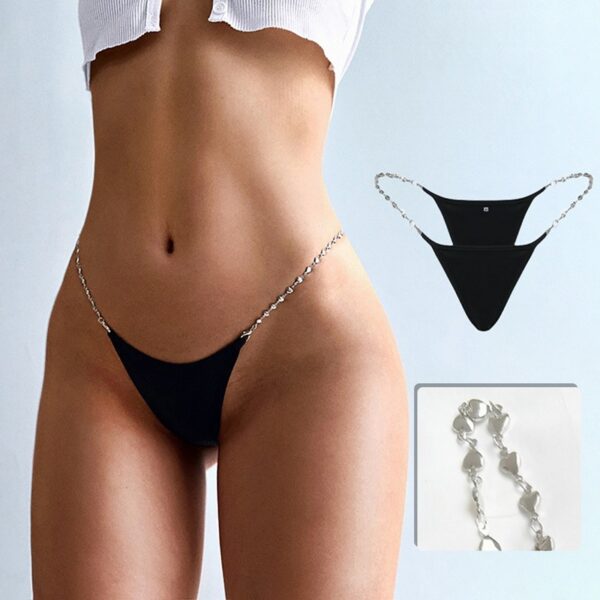 Sexy Panties Metal Chain G String Briefs Hollow Out Lace Underwear Low Waist Traceless Seamless Panties For Women Girls - Image 6