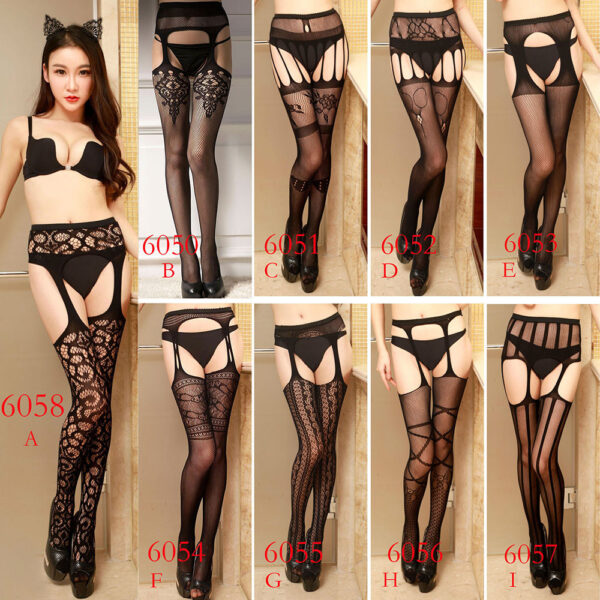 Sexy Womens Black Tights Designer Fishnet Lace Top Garter Belt Tight Thigh Stocking Pantyhose Erotic Patterned Tights Sexy - Image 6