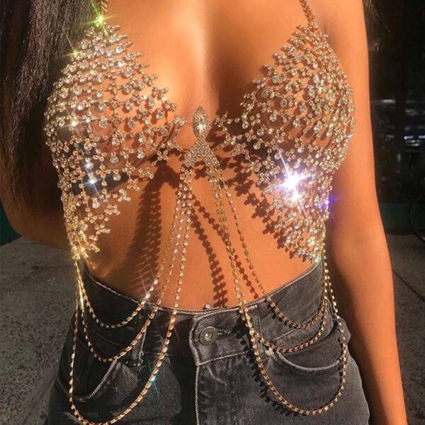 Shiny Rhinestone Body Chain Jewelry For Women Sexy Adjustable Crystal Tassel Bra Chain Bikini Lingerie Nightclub Party Jewelry - Image 2