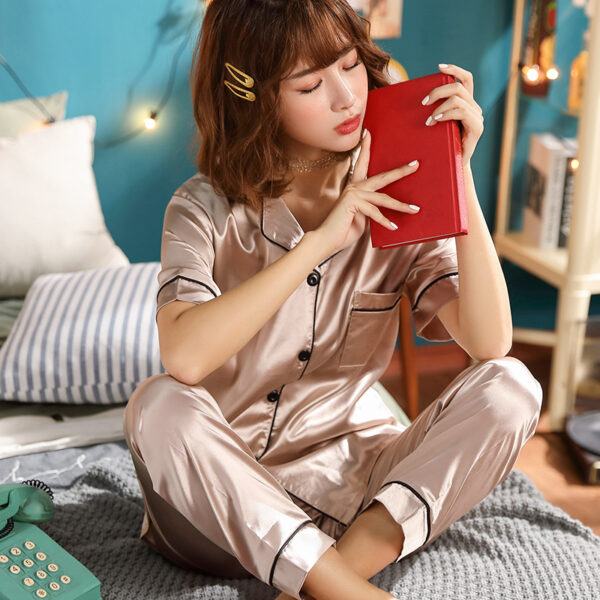 Short Sleeve Silk Pajamas Spring Women Summer Pajama Sets Silk Pijama Sleepwear Pyjamas Plus Size 3XL 4XL 5XL 85kg Nightwear Set - Image 3