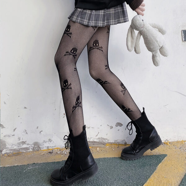 Skull Goth Tights Pantyhose Anime Stockings Gothic Woman Mesh Netting Nylons Luxury Open Striped Sexy Net Fake Network Leopard - Image 2