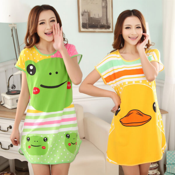 Summer Nightgowns O-neck Cute Cartoon Women's Sleepwear Nightwear Sleep Nightdress Home Dress Fashion - Image 2