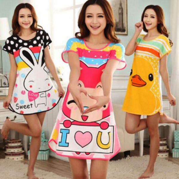 Summer Nightgowns O-neck Cute Cartoon Women's Sleepwear Nightwear Sleep Nightdress Home Dress Fashion - Image 3