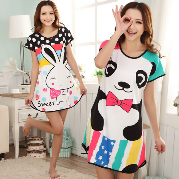 Summer Nightgowns O-neck Cute Cartoon Women's Sleepwear Nightwear Sleep Nightdress Home Dress Fashion