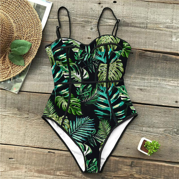 Summer Style One Piece Swimsuit For Women Palm Print Swimwear Leaves Printed Monokini Pad Bathing Suit Beach Wear Female Bain - Image 3