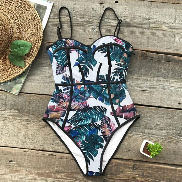 Summer Style One Piece Swimsuit For Women Palm Print Swimwear Leaves Printed Monokini Pad Bathing Suit Beach Wear Female Bain - Image 4