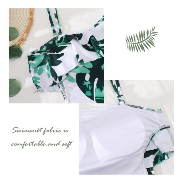 Summer Tropical Leaves One Piece Swimsuit Women Sexy Waist Hollow Out Ruffles Beachwear Bathing Suit Female Backless Monokini - Image 5