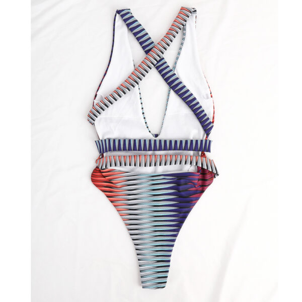 Vigorashely Sexy Color Striped Deep V Swimwear Women Strapped High Waist One Piece Swimsuit 2022 Monokini Belt Tied Bathing Suit - Image 4