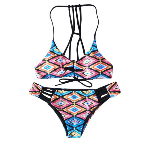 Women Bandeau Rope Bandage Bikini Set Colorful Printing Swimwear Push-up Brazilian Beachwear Female Swimsuit Set Bikinis Mujer - Image 3