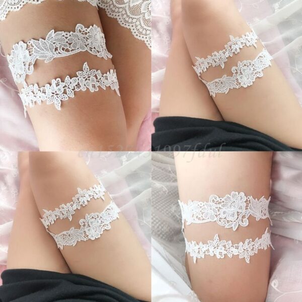 Women Embroidery Floral Lace Thigh Rings Set Wedding Prom Bridal Decorative Stretch Band Solid Color Hollow Seamless Leg Garters - Image 6