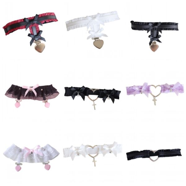 Women Lolita Harajuku Gorgeous Punk Gothic Heart-shape Ring Spikes Elastic Lace Garters Belt Retro Suspender Flower Harness