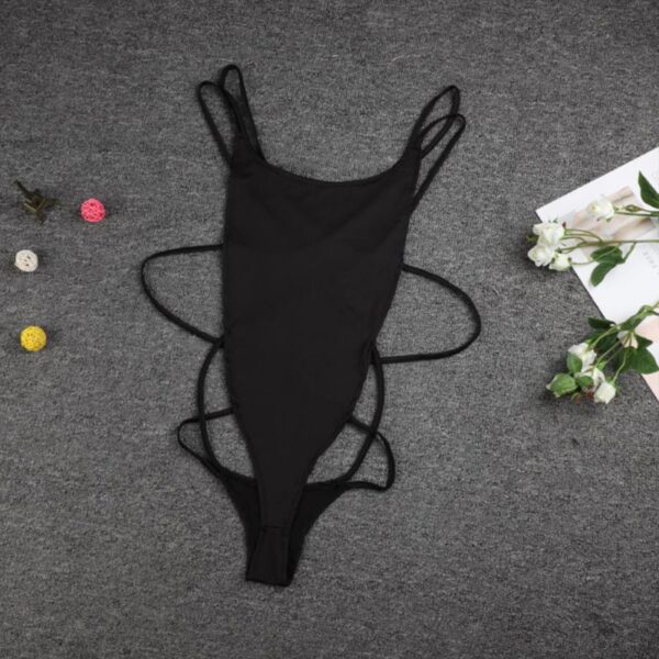 Women One-Piece Bikini Sling V-neck Bathing Suit Female Summer Low Cut Sides Wide Straps Open Back Swimsuit without Chest Pad - Image 3