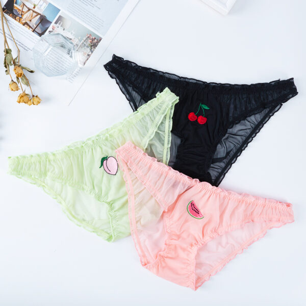 Women Sexy Lace Lingerie Temptation Low-waist Panties Fruit Embroidery Transparent Briefs Seamless Sweet Underwear - Image 2