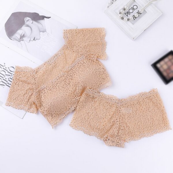 Women Summer Lace Bra Set Mesh Female Vest Underwear Short-sleeved Vest Brief Set - Image 5