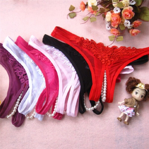 Women Thongs And G Strings Lace Panties Sexy Crotchless Lingerie Low-Rise Open Briefs For Sex Transparent Underwear