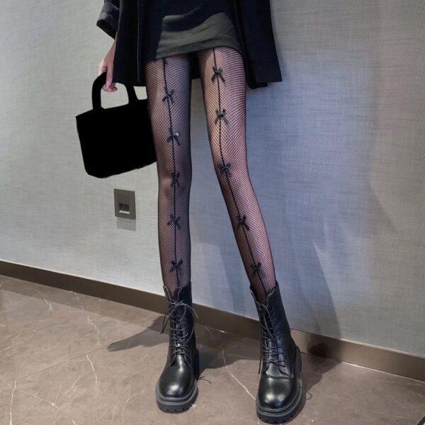 Women's Fish Net Leggings Sexy Tights One Line Design Multiple bow knot Hollow Fishnet Stockings Big Size Ladies Female Hosiery - Image 2