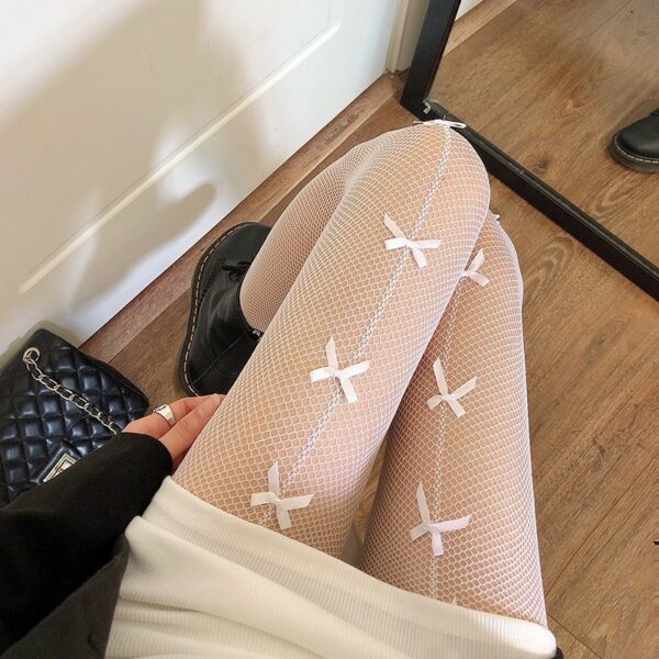 Women's Fish Net Leggings Sexy Tights One Line Design Multiple bow knot Hollow Fishnet Stockings Big Size Ladies Female Hosiery - Image 4