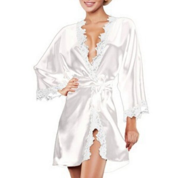 Women's Lace Trimmed Short Kimono Robe Nightwear Nightgown Sleepwear Sexy Silky Y3NE - Image 5