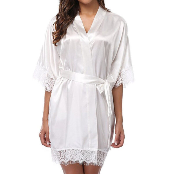 Women's Robes 2022 Sexy Pajamas Sleepwear Summer Ladies Bride Kimono Robe Satin Lace Night Wear Gown Sleepwear Bathrobe - Image 3