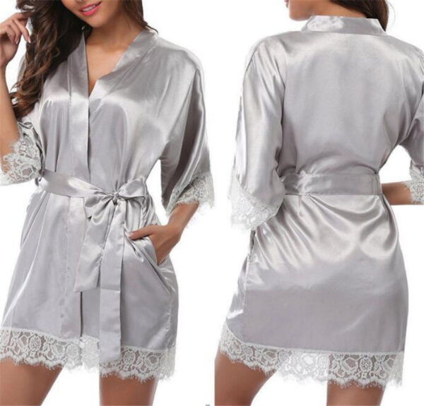 Women's Robes 2022 Sexy Pajamas Sleepwear Summer Ladies Bride Kimono Robe Satin Lace Night Wear Gown Sleepwear Bathrobe - Image 4