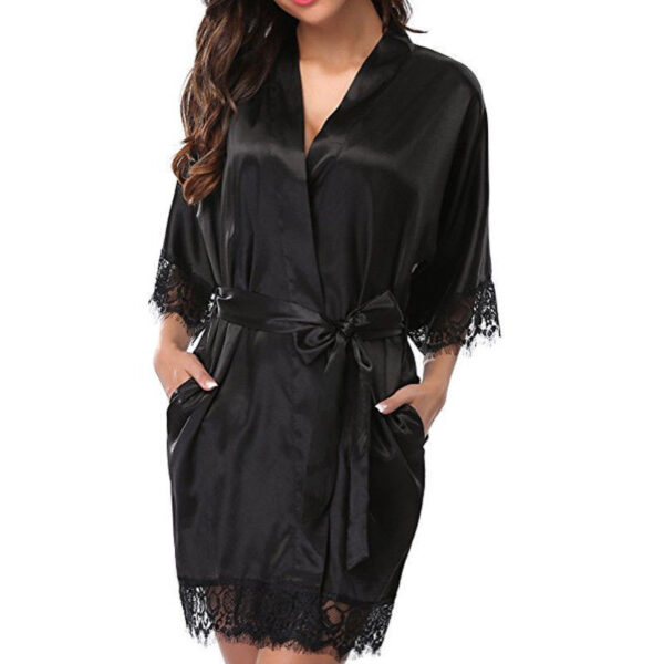 Women's Robes 2022 Sexy Pajamas Sleepwear Summer Ladies Bride Kimono Robe Satin Lace Night Wear Gown Sleepwear Bathrobe - Image 5