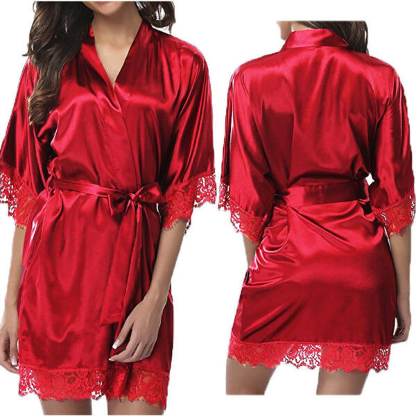 Women's Robes 2022 Sexy Pajamas Sleepwear Summer Ladies Bride Kimono Robe Satin Lace Night Wear Gown Sleepwear Bathrobe - Image 6