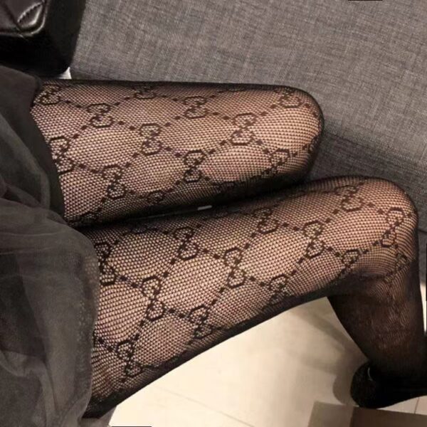 Women's Sexy Pantyhose Fishnet Tights Sexy Mesh Hollow Stockings High Elastic Letter Stockings Sexy Luxury Black Pantyhose - Image 2